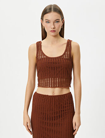 Fileli Crop Atlet Kalın Askılı U Yaka Slim Fit 