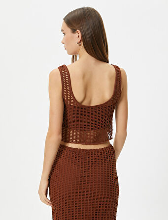 Fileli Crop Atlet Kalın Askılı U Yaka Slim Fit 