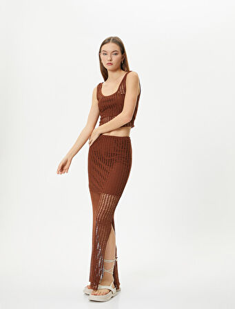 Fileli Crop Atlet Kalın Askılı U Yaka Slim Fit 