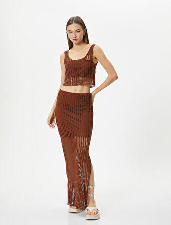 File Kalem Etek Midi Boy Yüksek Bel Yanları Yırtmaçlı Astarlı Slim Fit