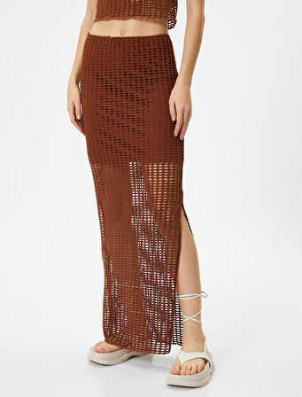 File Kalem Etek Midi Boy Yüksek Bel Yanları Yırtmaçlı Astarlı Slim Fit
