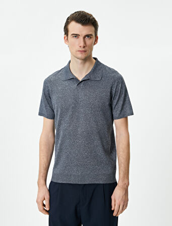 Polo Yaka İnce Triko Tişört Slim Fit Kısa Kollu Kırçıllı