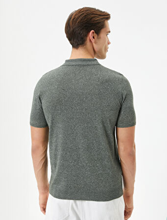 Polo Yaka İnce Triko Tişört Slim Fit Kısa Kollu Kırçıllı