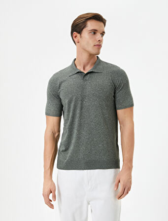Polo Yaka İnce Triko Tişört Slim Fit Kısa Kollu Kırçıllı
