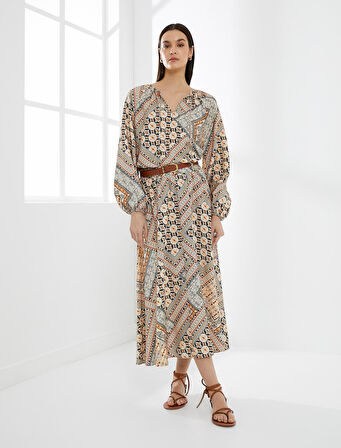 Kloş Midi Etnik Beli Bağcıklı Viskon