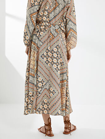 Kloş Midi Etnik Beli Bağcıklı Viskon