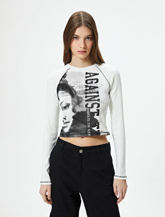 Uzun Kollu Tişört Fotoğraf Baskılı Bisiklet Yaka Pamuklu Slim Fit