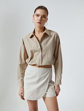 Paraşüt Kumaş Crop Gömlek Oversize Beli Lastikli