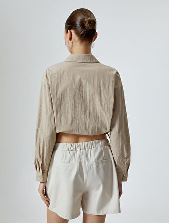 Paraşüt Kumaş Crop Gömlek Oversize Beli Lastikli