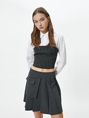 Crop Gömlek Uzun Kollu Straplez Korse Detaylı Slim Fit 