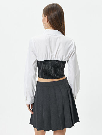 Crop Gömlek Uzun Kollu Straplez Korse Detaylı Slim Fit 