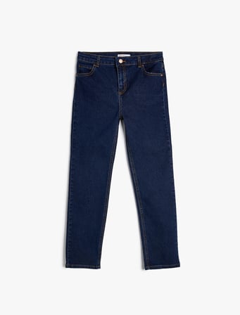 Kot Pantolon Ayarlanabilir Lastikli Pamuklu  - Slim Jean