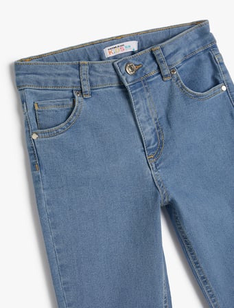 Kot Pantolon Ayarlanabilir Lastikli Pamuklu  - Slim Jean