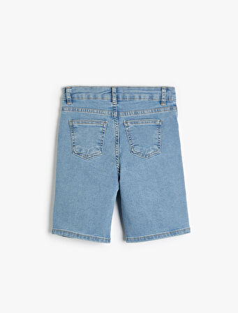 Kot Şort Pamuklu Cep ve Düğme Detaylı