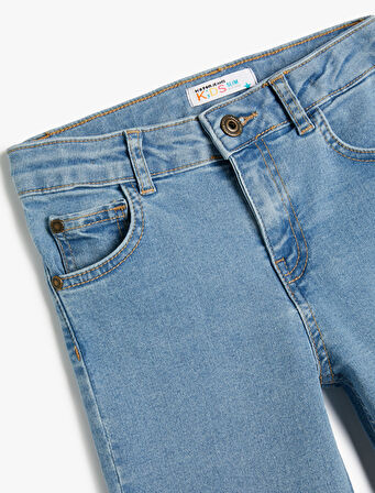 Kot Şort Pamuklu Cep ve Düğme Detaylı