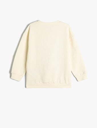 Balerinli Sweatshirt Uzun Kollu Bisiklet Yaka Pamuklu Şardonlu