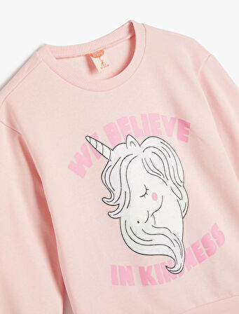 Sweatshirt Unicorn Baskılı Uzun Kollu Şardonlu Pamuklu
