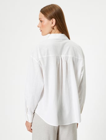 Oversize Keten Gömlek Uzun Kollu Cepli