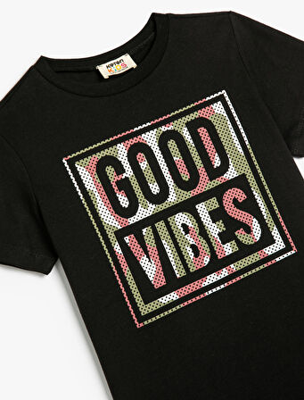 Tişört Slogan Baskılı Kısa Kollu Bisiklet Yaka Pamuklu