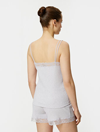 Pijama Üstü İnce Askılı Dantel Detaylı Fitilli