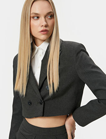 Crop Blazer Ceket Kruvaze Düğmeli