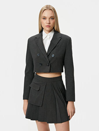 Crop Blazer Ceket Kruvaze Düğmeli
