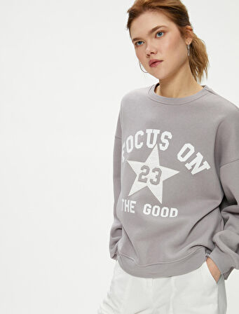 Sweatshirt Baskılı Bisiklet Yaka Uzun Kollu