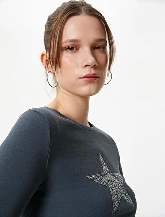 4SAL10407IK Koton Kadın T-shirt ANTRASİT