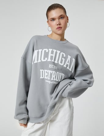 Kolej Sweatshirt Rahat Kalıp Uzun Kollu Bisiklet Yaka