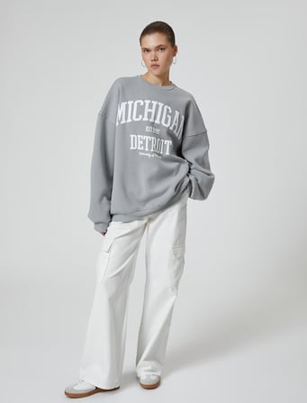 Kolej Sweatshirt Rahat Kalıp Uzun Kollu Bisiklet Yaka