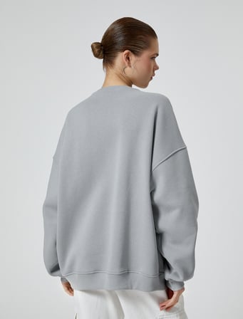Kolej Sweatshirt Rahat Kalıp Uzun Kollu Bisiklet Yaka
