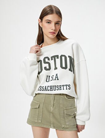 Kolej Sweatshirt Baskılı Uzun Kollu Bisiklet Yaka Rahat Kalıp Pamuklu