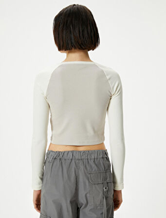 Uzun Kollu Tişört Yıldız Baskılı Bisiklet Yaka Pamuklu