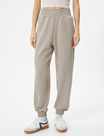 Jogger Eşofman Altı Yüksek Bel Rahat Kalıp Cepli Pamuk Karışımlı