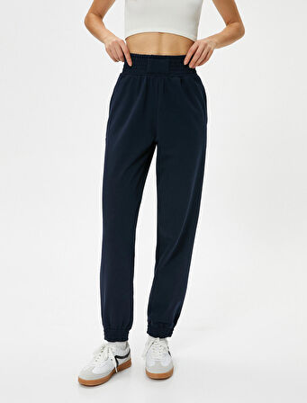 Jogger Eşofman Altı Yüksek Bel Rahat Kalıp Cepli Pamuk Karışımlı