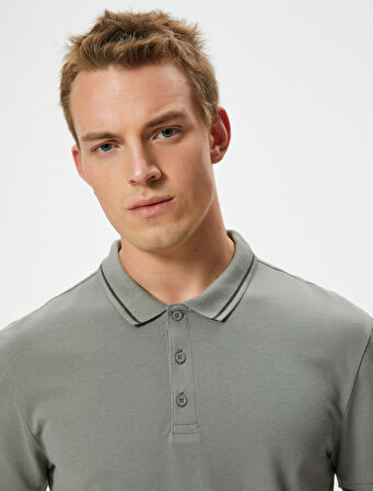 Slim Fit Polo Tişört Kısa Kollu Çizgi Detaylı Pamuklu