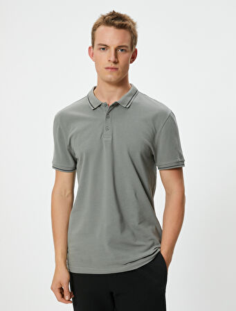 Slim Fit Polo Tişört Kısa Kollu Çizgi Detaylı Pamuklu
