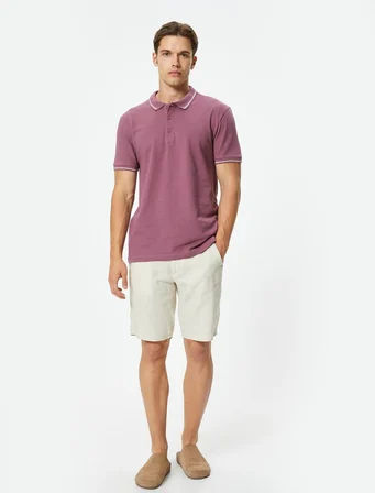 Slim Fit Polo Tişört Kısa Kollu Çizgi Detaylı Pamuklu