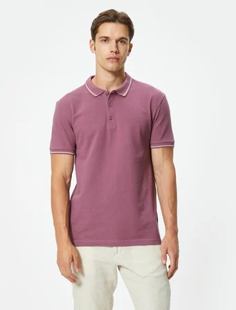 Slim Fit Polo Tişört Kısa Kollu Çizgi Detaylı Pamuklu