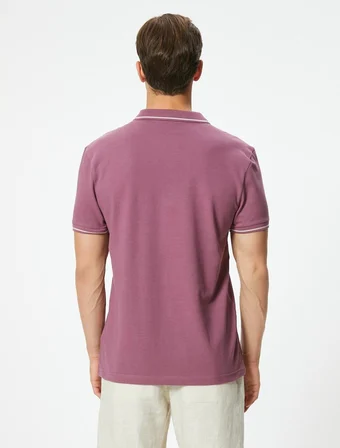 Slim Fit Polo Tişört Kısa Kollu Çizgi Detaylı Pamuklu