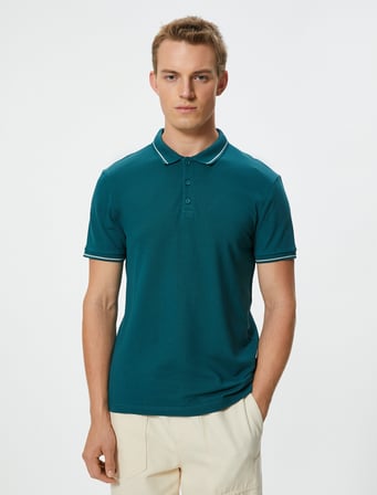 Slim Fit Polo Tişört Kısa Kollu Çizgi Detaylı Pamuklu