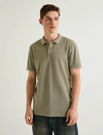 Slim Fit Polo Tişört Kısa Kollu Çizgi Detaylı Pamuklu