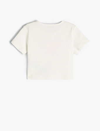 Crop Tişört Baskı Detaylı Ribanalı 