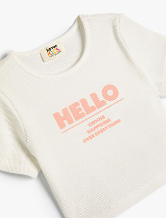 Crop Tişört Baskı Detaylı Ribanalı 