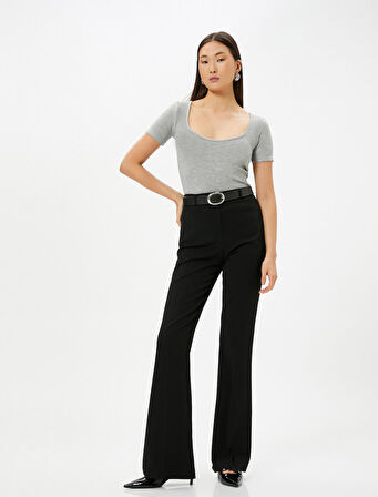 Basic Tişört U Yaka Kısa Kollu Viskon Karışımlı