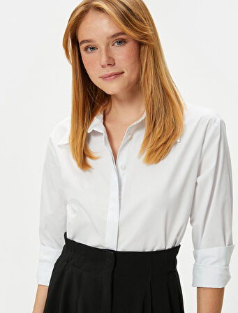 Crop Gömlek Uzun Kollu Manşet Yaka Pamuklu