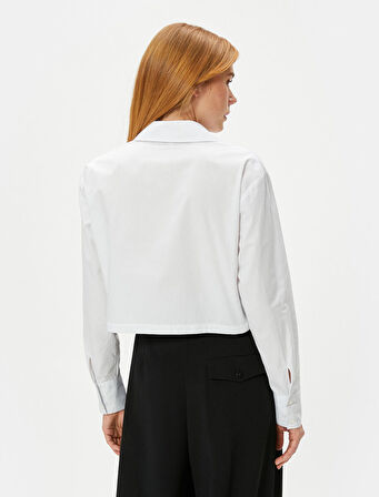 Crop Gömlek Uzun Kollu Manşet Yaka Pamuklu