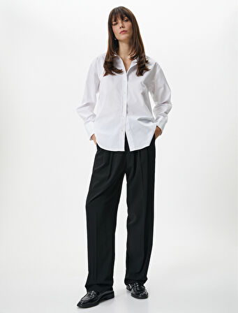 Uzun Kollu Poplin Gömlek Düğmeli Pamuklu Standart Kesim