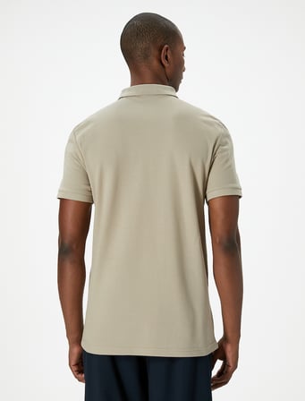 Polo Yaka Tişört Slim Fit Baskılı Düğmeli Kısa Kollu