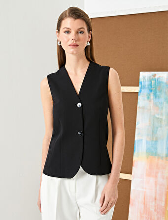 Yelek V Yaka Slim Fit Düğmeli